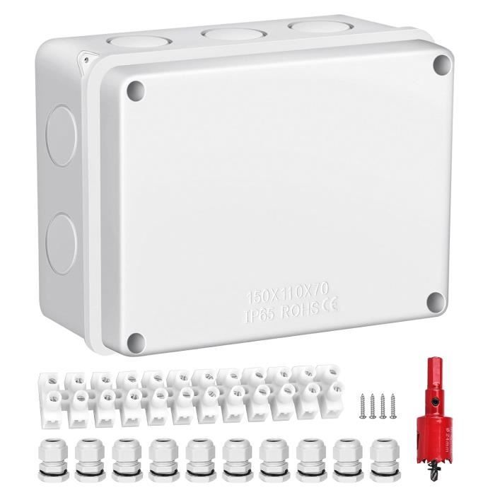 Boîte De Dérivation étanche IP65 150x110x70 Mm - Avec 10 Presse-étoupes M20, Borne 12 Points Et Scie-cloche - 3