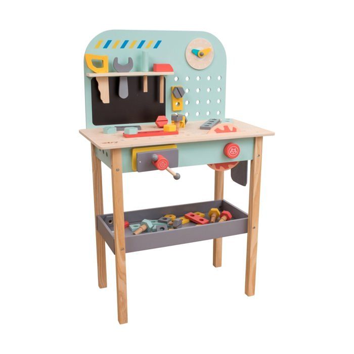 Jouet en bois - OWL & FOX - Établi de bricolage en bois FSC® bleu - Bois FSC® - Boîte à outils incl. - 12 mois-5 ans