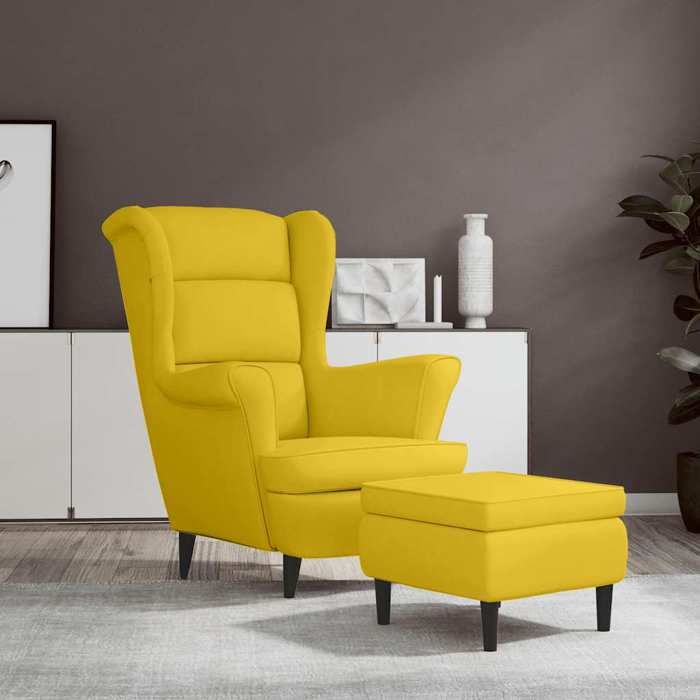 vidaXL Fauteuil à oreilles avec tabouret jaune moutarde velours 3115938