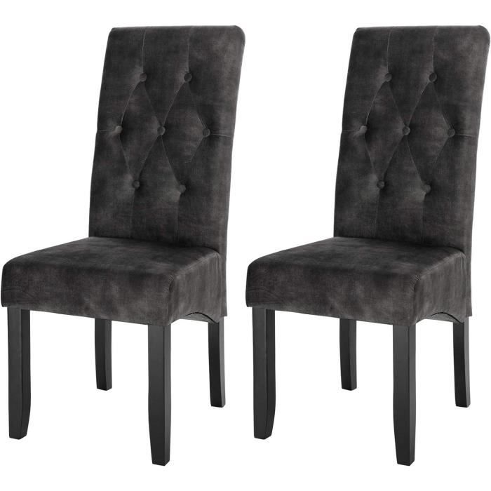 WOLTU Lot de 2 Chaises de Salle à Manger Chaise de Cuisine rembourrée en Velours Pieds en Bois Massif Gris Foncé W0ATT0151-2