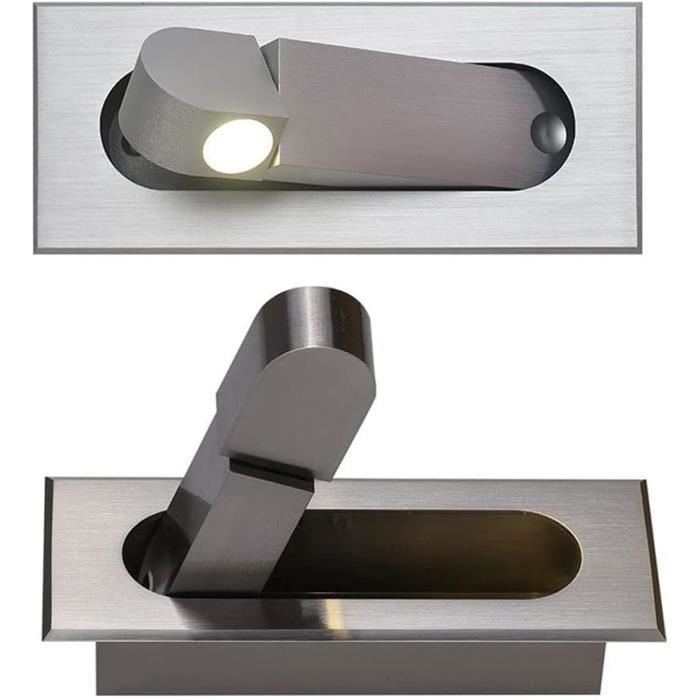 Liseuse LED Tete De Lit avec Applique Murale Décorative Encastrée Orientable À 360 ° Pliable À 90 ° 3W Neutre 4000K Argent