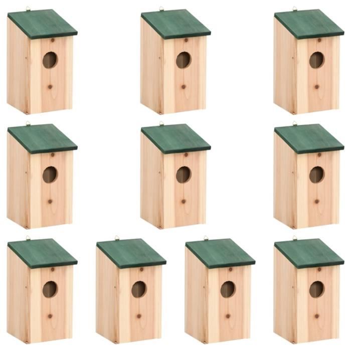 BEST SELLER Nichoirs - Lot de 10 - bois de sapin massif 12x12x22 cm - Cabanes à oiseaux - 6919727 - Animalerie