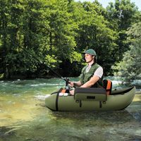 LEADZM Bateau De Pêche Gonflable Camouflage – Float Tube 150 Kg Avec Pompe, Porte-canne, Sac