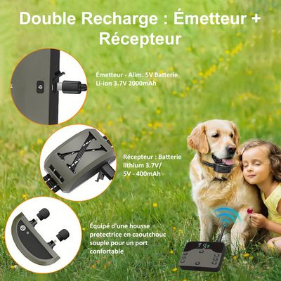 Clôture électrique Sans Fil Pour Chien - Collier Anti-fugue 3 Modes (son, Vibration, Stimulation), Portée 800m, étanche IP67