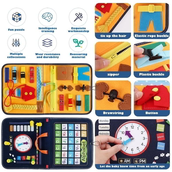 potatomato Montessori Busy Board Jouet en Bois - Jouet sensoriel et Jeux en Bois pour Enfants - Jouet éducatif et activité Manuelle Enfant - Jouet de Voyage et Jeux Enfants