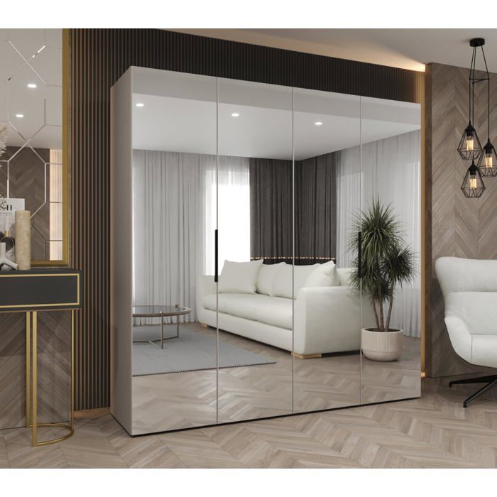 Armoire Marbella 2 Avec Miroir - Dimensions 200x202x52 Cm, Corps Noir, Poignées Cachemire, Rangement Moderne Pour Salon - 8