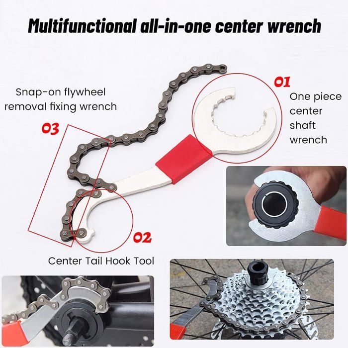 Kit Outil De Démontage Cassette Vélo – 3-en-1 Fouet à Chaîne, Extracteur De Roue Libre, Manivelle, Pour VTT Et Route