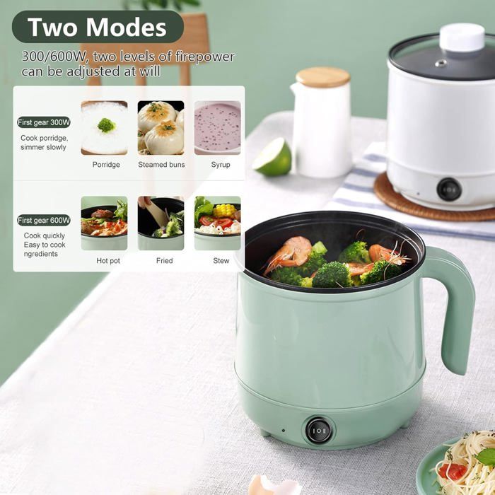Marmite électrique 1,2 L 450 W - Mini-cuiseur Multifonction Antiadhésif Pour Nouilles, Soupe, Riz, Flocons D'avoine - Idéal étudiant, Petit Logement