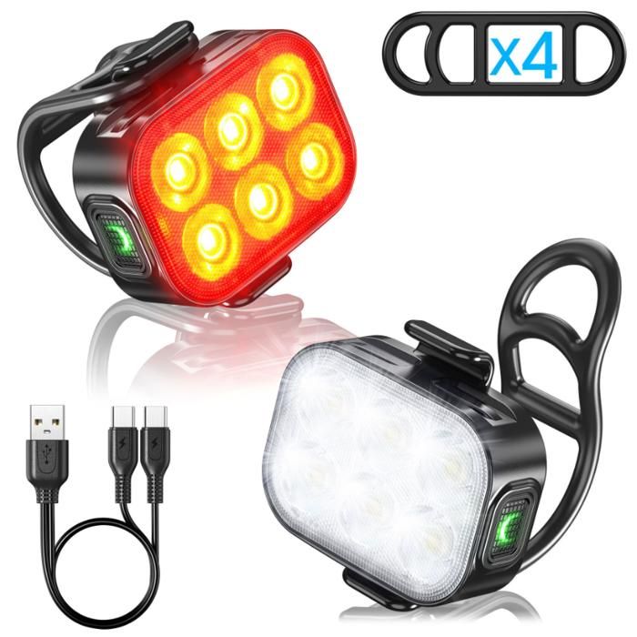 Kit Lumières Vélo Avant Arrière LED Rechargeables USB - 2 Ensembles Puissants IPX5