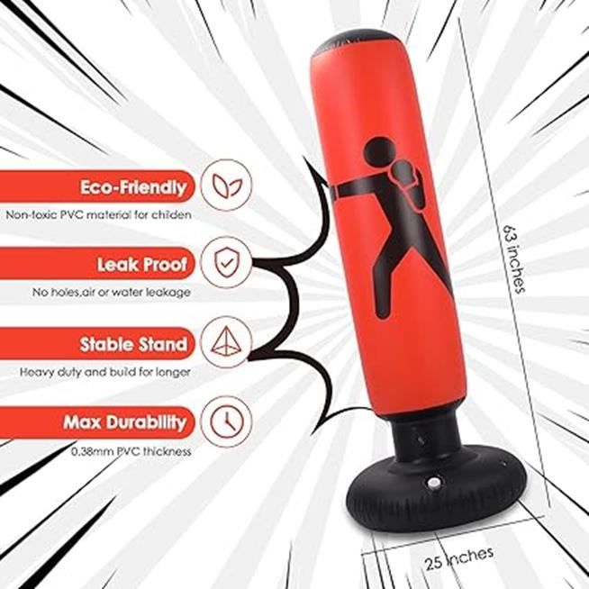 Sac De Frappe Gonflable Enfant 160cm - Autoportant Avec Base Lestée | Karaté Et Boxe