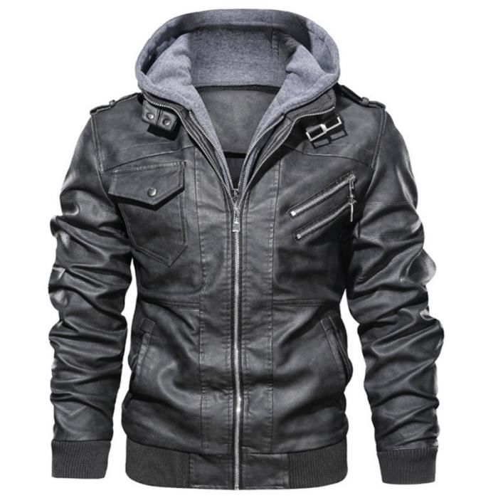 Blouson homme cuir sale capuche