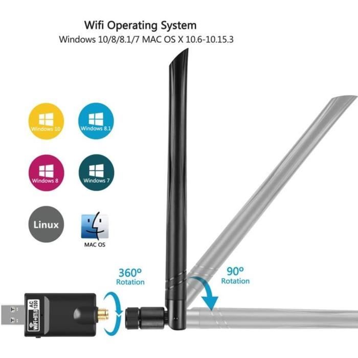 Flybiz Adaptateur USB wifi, Clé WiFi Puissante AC1200 Mbps, dongle wifi,  USB 3.0, Antenne 5dBi, 2.4G / 5GHz Double Bande, Bluetooth