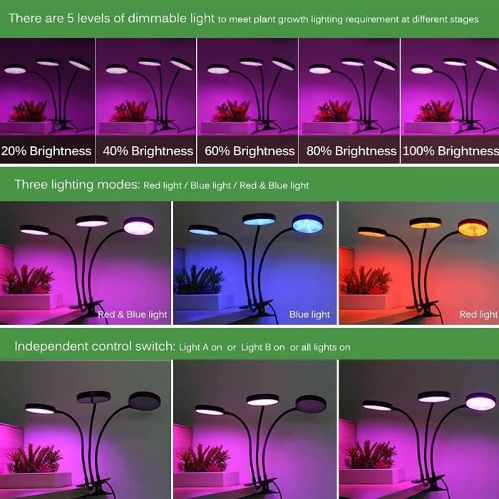 Lampe Plante Interieur,Lampe Horticole,Lampe Pour Plante Lampe Croissance  Spectre Complet Avec Chronométrage AUTO - ON / OFF(B) - Cdiscount Jardin