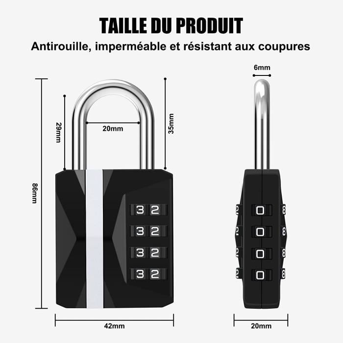 Cadenas à Combinaison 10 Chiffres Avec Bouton-Poussoir - Serrure Antivol Métal Étanché 5 Digits - Noir