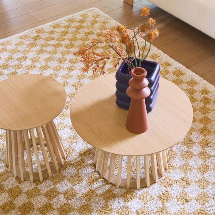 Lot De 2 Tables Basses Pour Salon,Table Basse Salon En Bois,Table Basse Ronde,Table D'Appoint Bout De Canapé,pour Salon, Chambre, Balcon(Walnut+Black