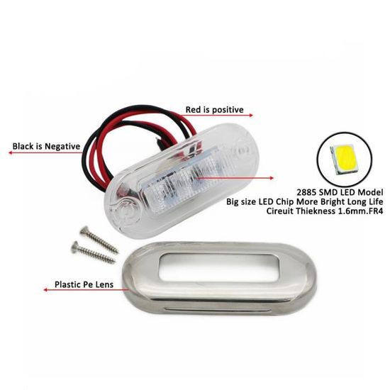 HNOOSTER Lampe de Travail - 4Pcs Bateau de Qualité Marine 12V Grand Étanche Bleu Froid Led Ovale en Acier Inoxydable Lumières de Courtoisie Pont Descalier Étanche Idéal pour Les Yachts Camping