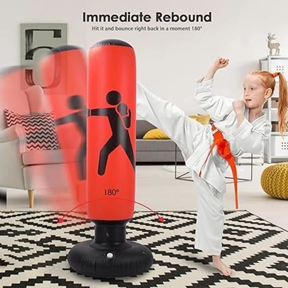 Sac de Boxe Gonflable 160cm Enfant Gants Inclus Karaté