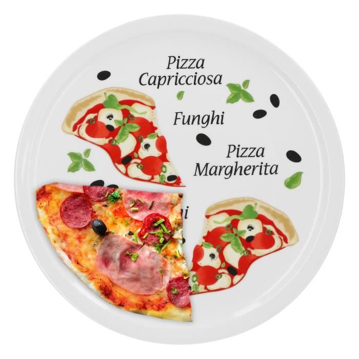 Lot De 6 Assiettes à Pizza XXL Blanches En Porcelaine - 33,5 Cm, Pour 6 Personnes - 10