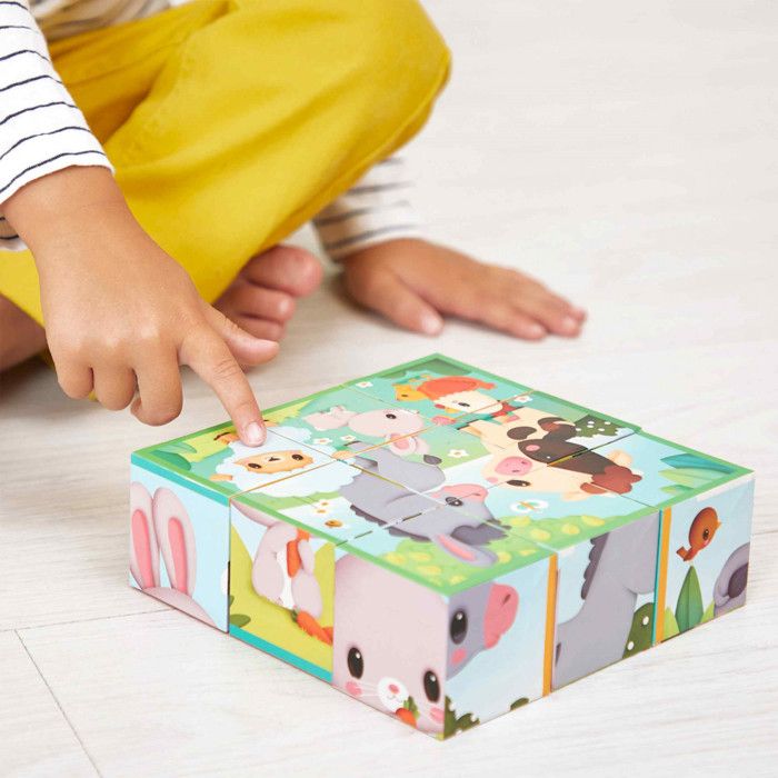 Puzzle Cubes en Carton - Thème Ferme - 9 Cubes et 6 Puzzles Possibles Puzzle Cubes en Carton - Thème Ferme - 9 Cubes et 6 Puzzles Possibles
