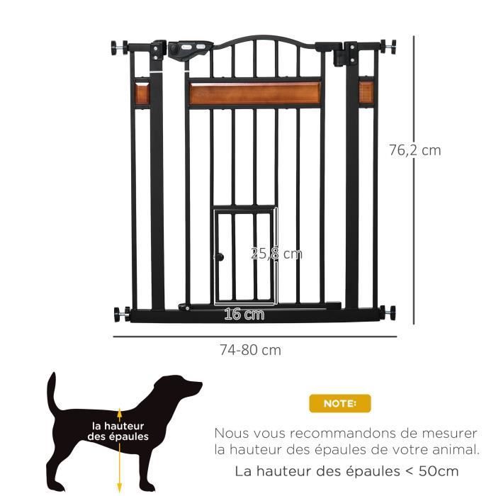 PawHut Barrière de sécurité animaux de 104H cm avec porte