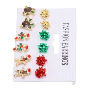 Boucles D'oreilles Sapin De Noël - 5,5 Cm, Alliage Léger - Avec étoile Dorée - Cadeau Fêtes