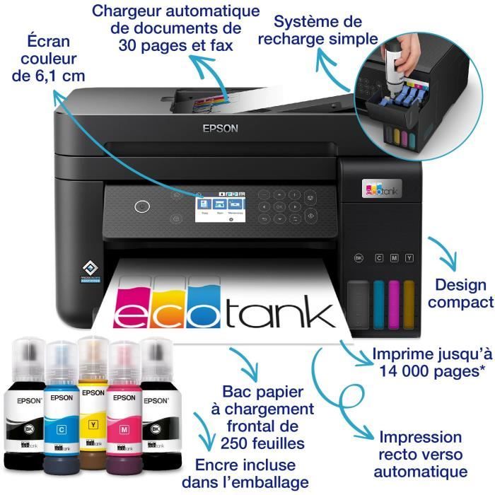 Imprimante Multifonction 3-en-1 - EPSON - Ecotank ET-3850 - Jet d'encre -  A4 - Couleur - Wi-Fi - Cdiscount Informatique
