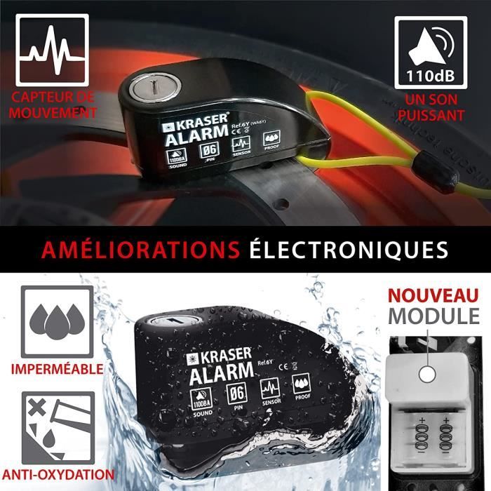 Antivol Moto REAPP Avec Alarme 110dB - Bloc Disque Et Câble 1.5m - Pour Moto, Vélo, Scooter
