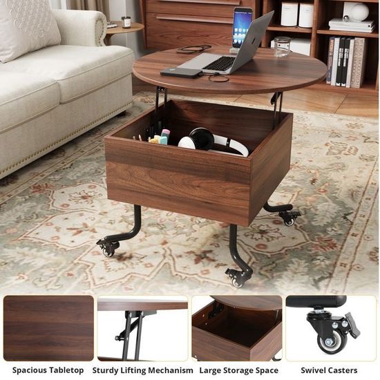 Table Basse Blanche 95x48x42 Cm, Réglable En Hauteur, Table D'appoint/salon Avec Rangement