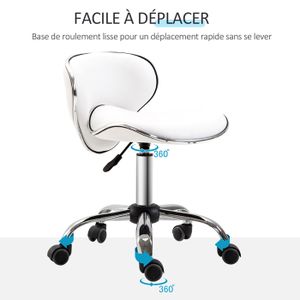 Tabouret à roulettes en noir PU avec pied en acier chromé dossier - pivotable à 360° - réglable en hauteur - Maison