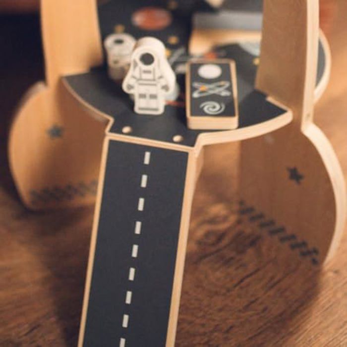 Fusée Spatiale XXL En Bois 52 Cm – Avec Rampe, 2 Astronautes, Satellites, Console – Jouet éducatif 3 Ans+