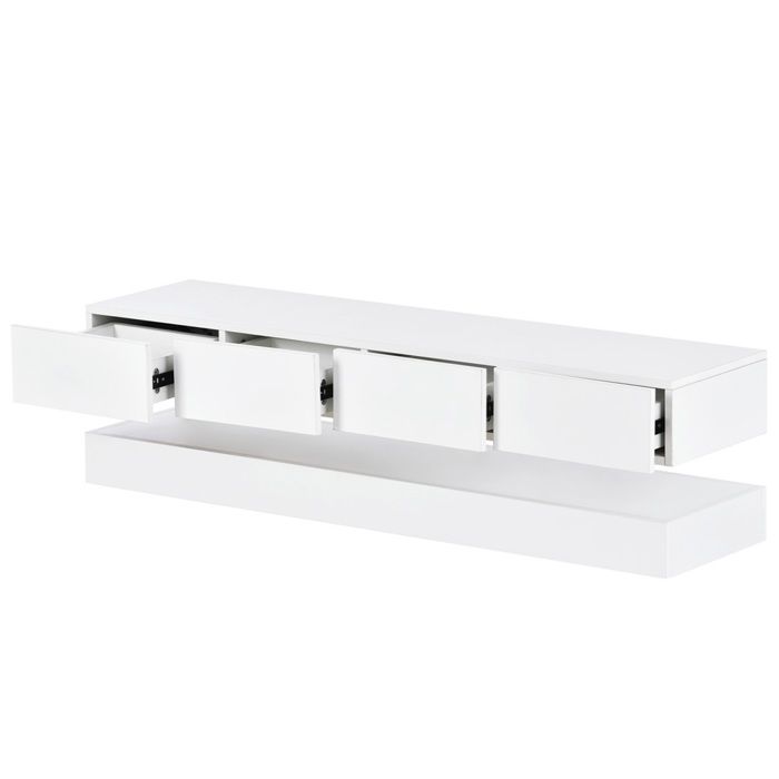 Meuble TV Blanc Avec éclairage LED - Dimensions 180x33x33 Cm, En MDF Et Métal - 2 Portes, étagère Ouverte, Rangement Spacieux - Design Moderne