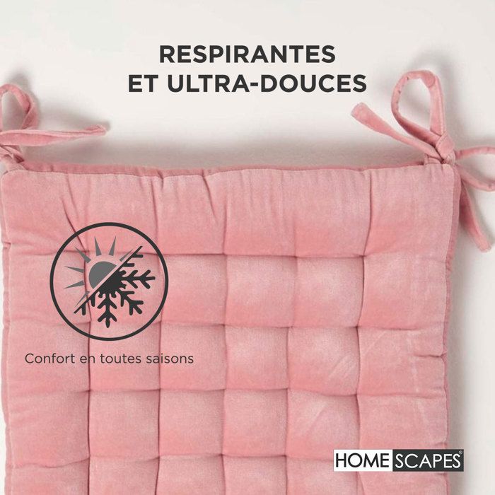 Dessus De Chaise Doux Galette De Chaise En Velours Coton Homescapes - Coussin D'assise 40x40x5 Cm, Rose, Attaches Réglables Coussin Velours Dessus De Chaise Doux Galette De Chaise En Velours Coton Homescapes - Coussin D'assise 40x40x5 Cm, Rose, Attaches Réglables Coussin Velours