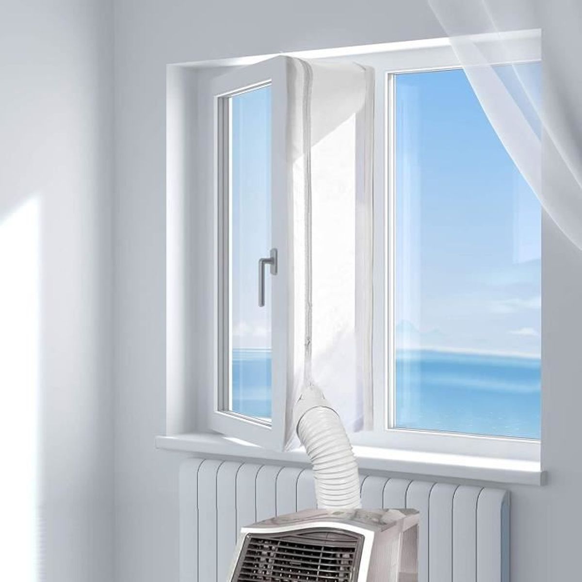 Aozzy 300CM Réaliser le calfeutrage dune fenêtre pour climatiseur Tissu De Calfeutrage De Fenêtres pour Climatiseur Portatif Et Sèche-Linge Fonctionne avec Toutes Les Unités De Climatisation Mobiles 