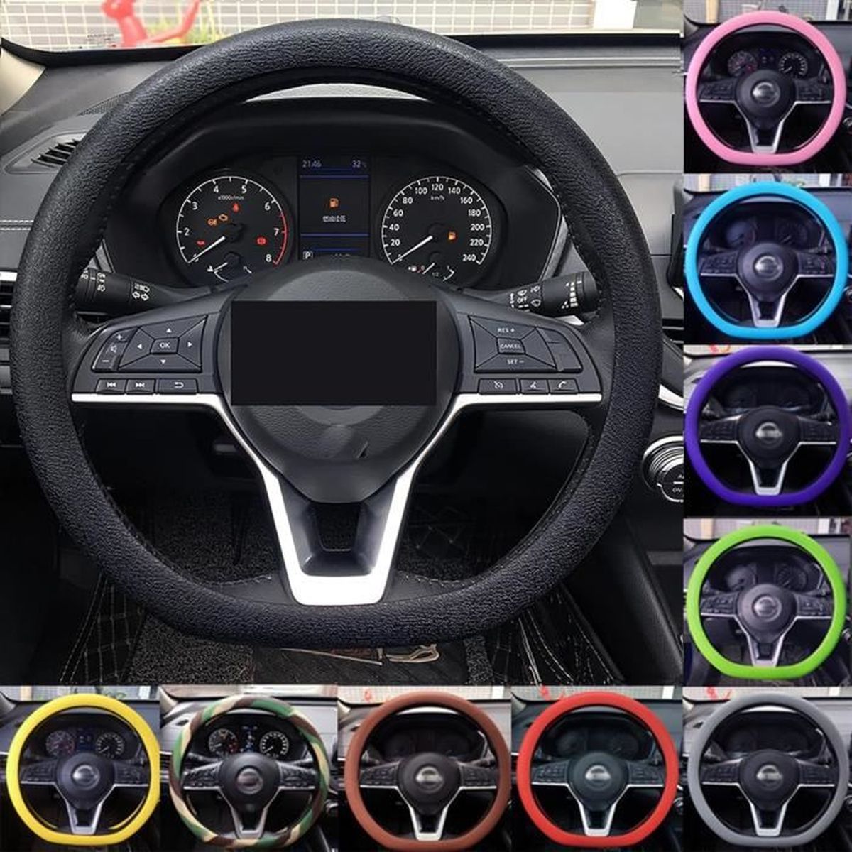 Housse De Volant Voiture Silicone Antidérapante Peaceking - Protection Universelle 34-38cm Noir Respirant