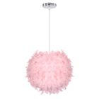 Suspension en Plume - WOTTES - Lustre Moderne Abat-jour Rose Ø30cm - Chambre - Extérieur