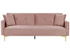 BELIANI Canapé convertible 3 places en velours rose LUCAN