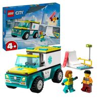 LEGO® 60403 City L’Ambulance de Secours et le Snowboardeur, Jeu Enfants avec Jouet de Véhicule Médical et Minifigurines