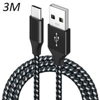 Câble Nylon Tressé Noir Type USB-C 3M pour Samsung galaxy S21 - S21 plus - S21 ultra - S21 FE [Toproduits®]
