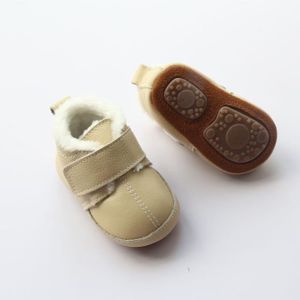 CHAUSSON - PANTOUFLE Chaussons Cuir Souple Chaussures premiers pas Bébé Mixte Doublee Polaire - Beige