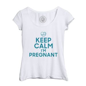 T-SHIRT T-shirt Femme Col Echancré Blanc Keep Calm I'm Pregnant Enceinte Mère Future Maman