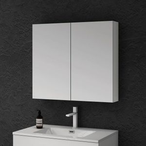 Armoire De Salle De Bain Avec Miroir Et LED – 80x19x60 Cm, 3 étagères Réglables, Support Sèche-cheveux, Style Campagne