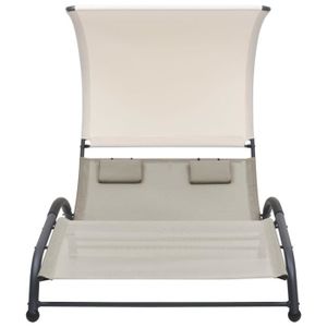 CHAISE LONGUE Chaise longue double avec auvent Textilène Crème 310544