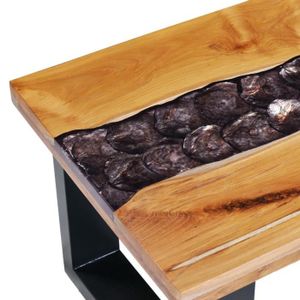TABLE BASSE Table basse en bois de teck massif et polyrésine - VINGVO - SWT - Rectangulaire - Campagne - Marron