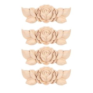 Décoration Murale En Bois Sculpté Fleur Européenne - Autocollant Pour Meuble, Placard, Miroir - 30 Cm, Non Peint - 10