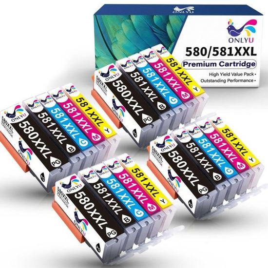 Lot De 4 Cartouches D'Encre Jaune C-581 Compatibles Canon PIXMA TS6200, TS8150, TS8300...