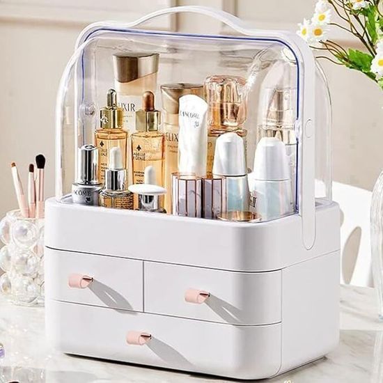 Organisateur Maquillage 3 étages Transparent – Rangement Salle De Bain, Coiffeuse, Cosmétiques