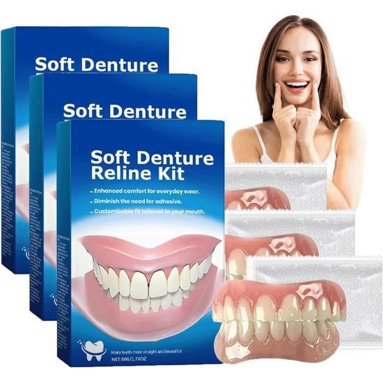 Kit De Prothèse Dentaire Temporaire En Silicone EONFAVE - 2 Prothèses + Gel Adhésif 50g, Neuf