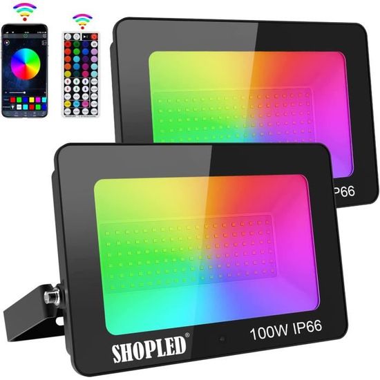 Projecteur LED Couleur RGB Intérieur/Extérieur Projecteur à LED RGB IP66 Etanche 4X 10W | Leroy