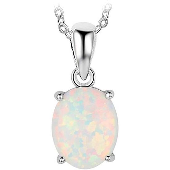 Collier Argent 925 Avec Pendentif Opale Ancien - Poids 3.78g, Style Fin 19ème, Occasion