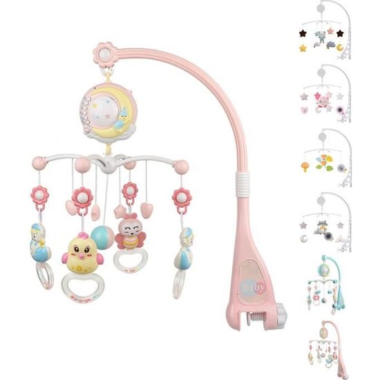 Mobile Bébé Musical Bois Étoilé - Hochet Cloche Berceau + Boîte à Musique Mécanique